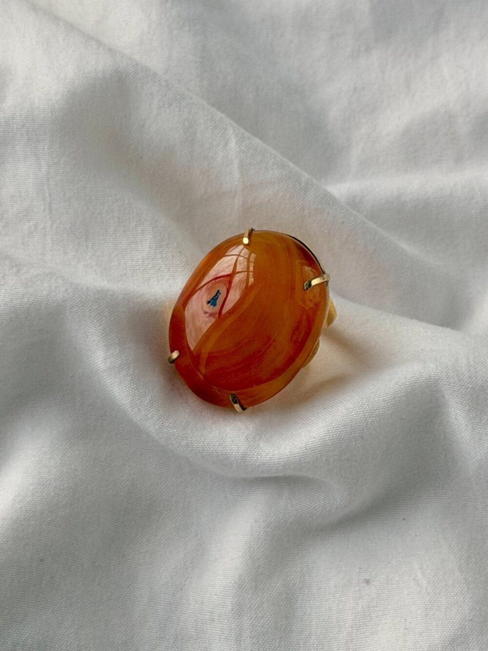 Natural Agate 18k Gold Plated Adjustable Ring (SZ 6-10)